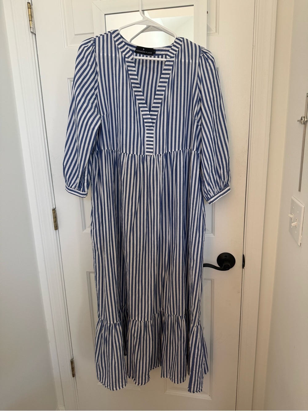 Pomander Place Blue and White Striped Maxi Dress